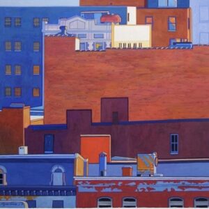 Aquilino - Cityscape in Red and Blue - Gouache